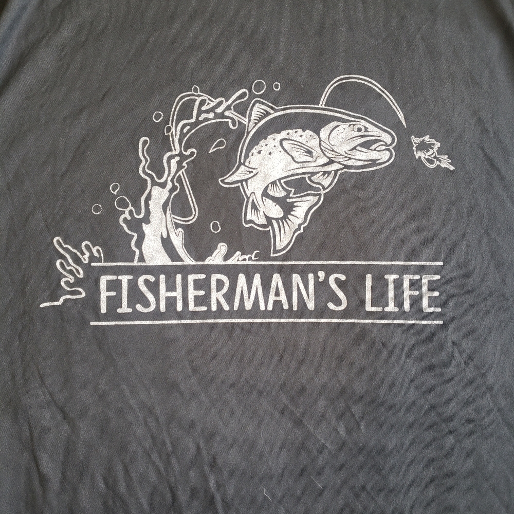 Gray Long Sleeve Tee with White Fish Graphic Dri- Fit Long SLEEVE. FISHING. 3X